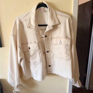 No Boundaries Cream Boxy Cropped Jean Jacket